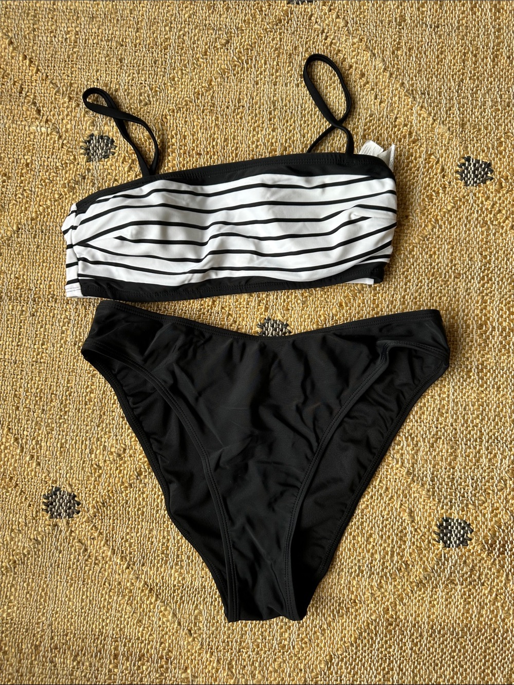 Cupshe Black & White Striped Bandeau Bikini Set